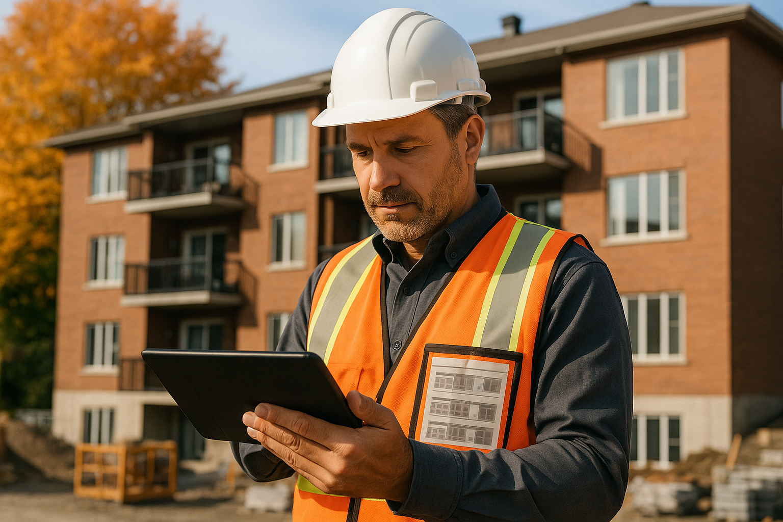 Entrepreneur en construction consultant des appels d'offres de coproprietes sur tablette