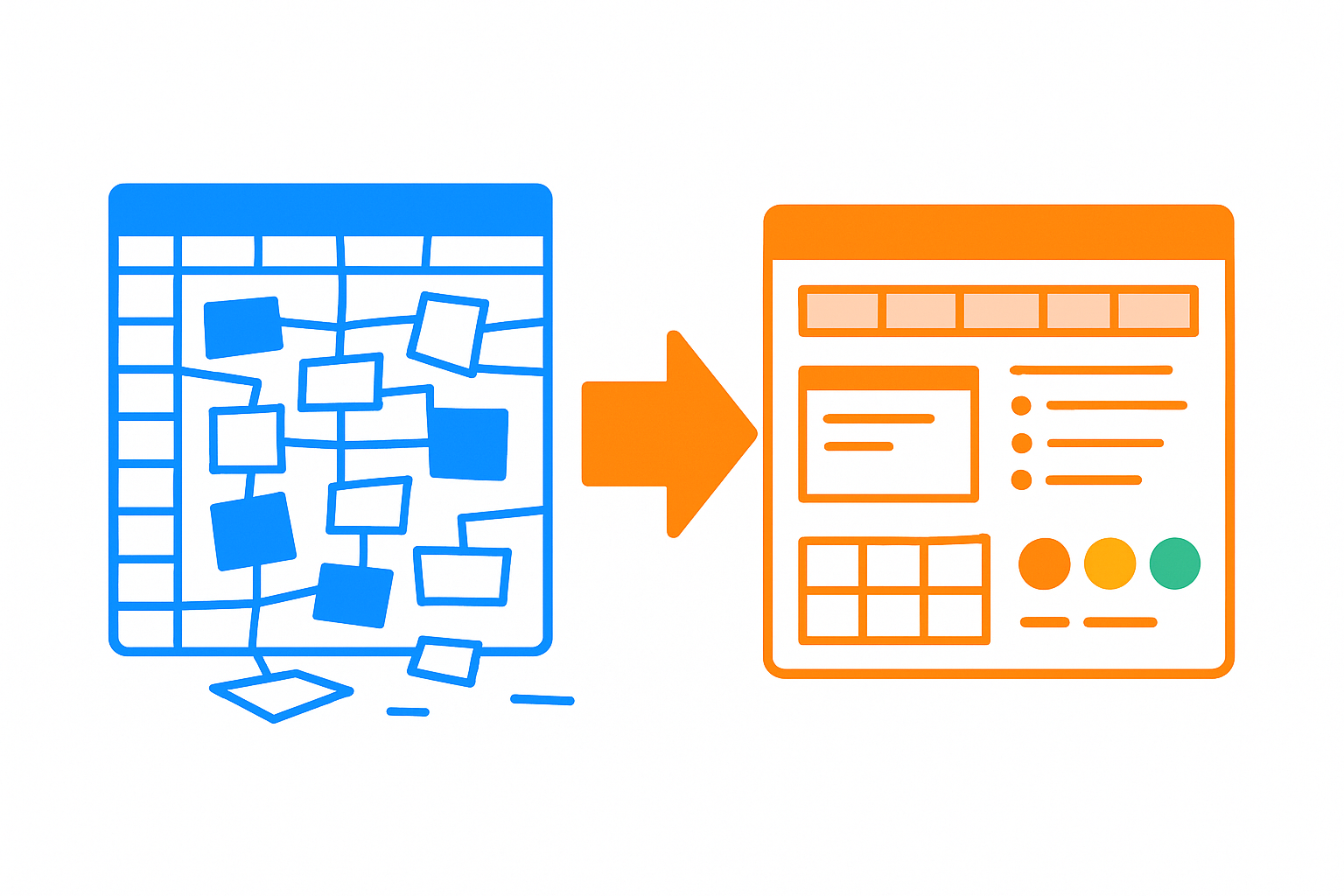 Ecran divise montrant la transition d'un fichier Excel desorganise vers un centre de commande structure avec priorites et echeances