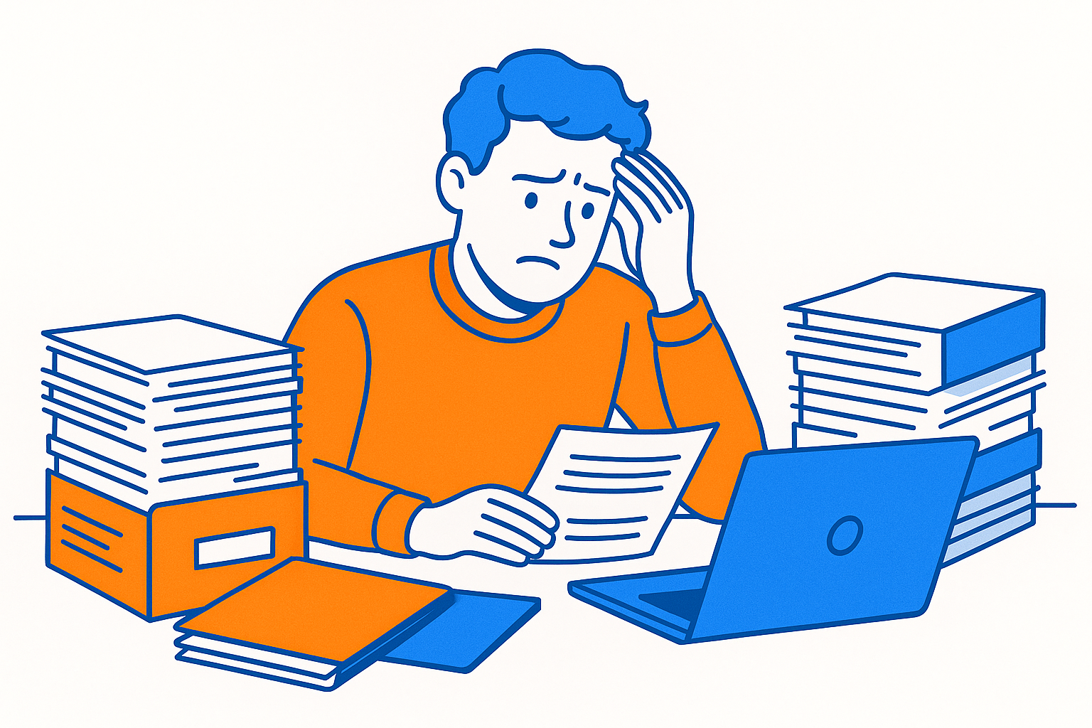 Administrateur benevole de copropriete stresse devant ses documents, cherchant a comprendre les obligations de la Loi 16